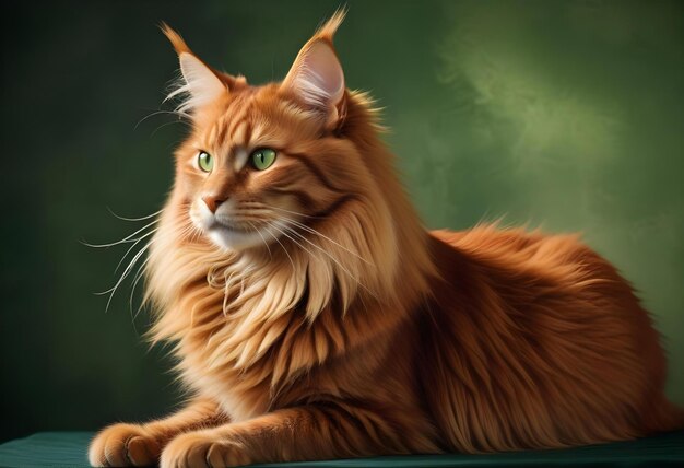 Photo beautiful red maine coon cat