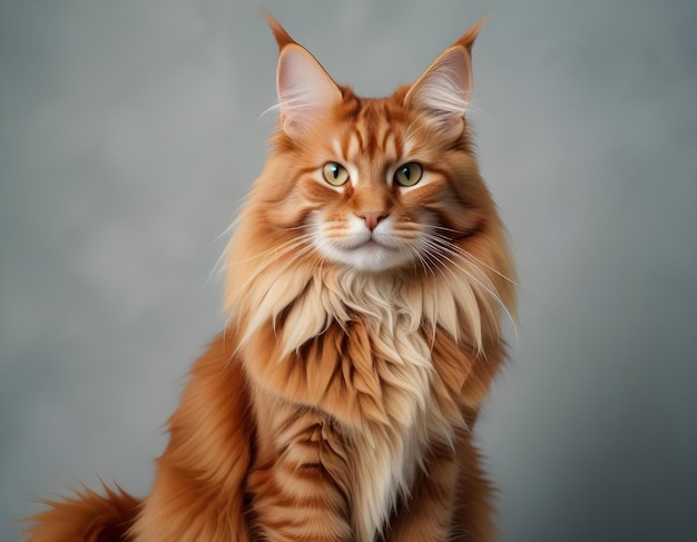 Photo beautiful red maine coon cat