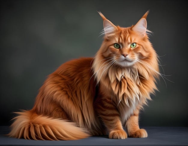 Photo beautiful red maine coon cat