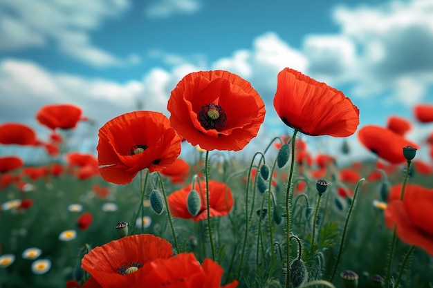 Beautiful Red Poppies in a Field AI Generated