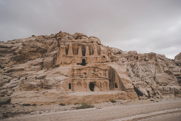 Beautiful red rock formations in Petra Rose City Jordan Petra is one of the New Seven Wonders of the World UNESCO World Heritage dwelling of ancient people in the rock