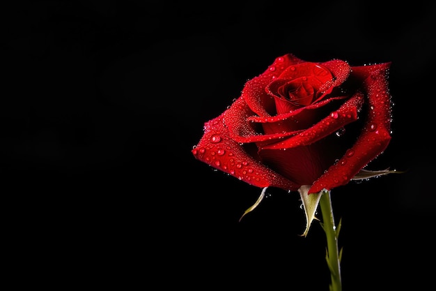 Beautiful red rose as a symbol of love on black background with copy space