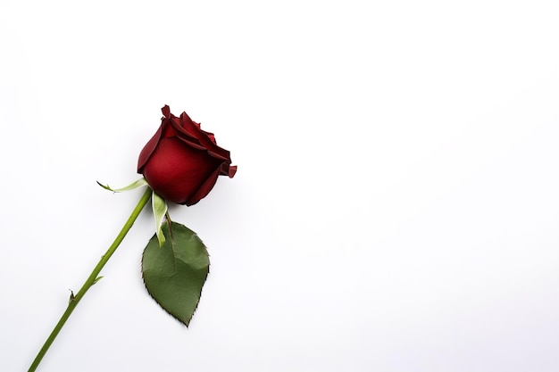 Beautiful red rose as a symbol of love on white background with copy space