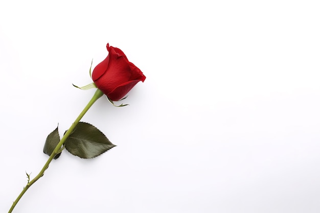 Beautiful red rose as a symbol of love on white background with copy space