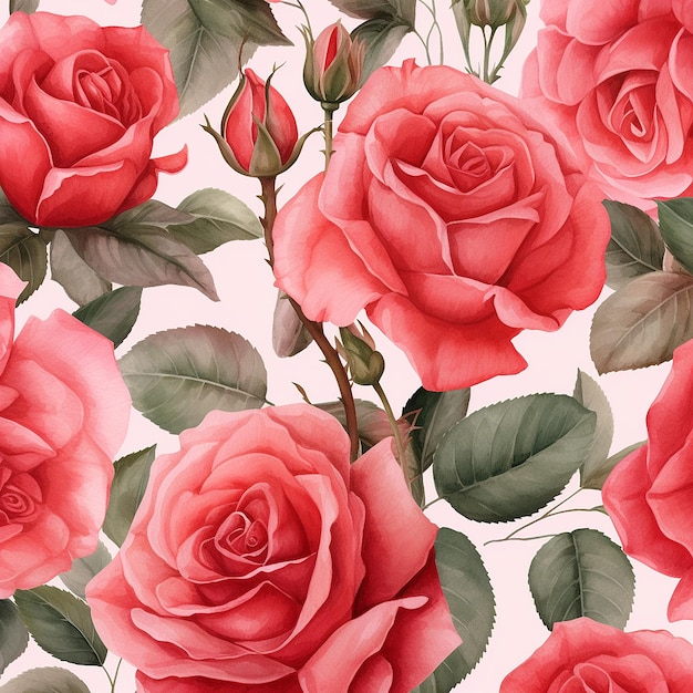 Beautiful red rose flat watercolor images Generative AI