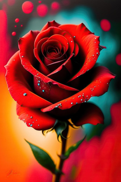 Beautiful Red Rose with Paint Splatter