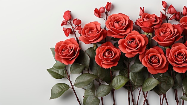 Beautiful Red Roses Leaves On White Background HD Illustrations