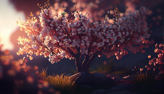 Beautiful red tree Nature backgroundgenerative ai