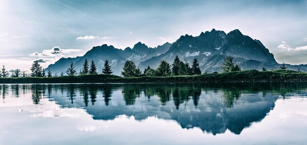 Beautiful reflection of mountains and rivers 123