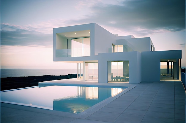 Beautiful residential villa Modern architecture with swimming pool and sea view