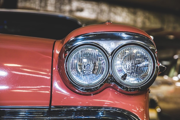 Beautiful retro car of pink color.