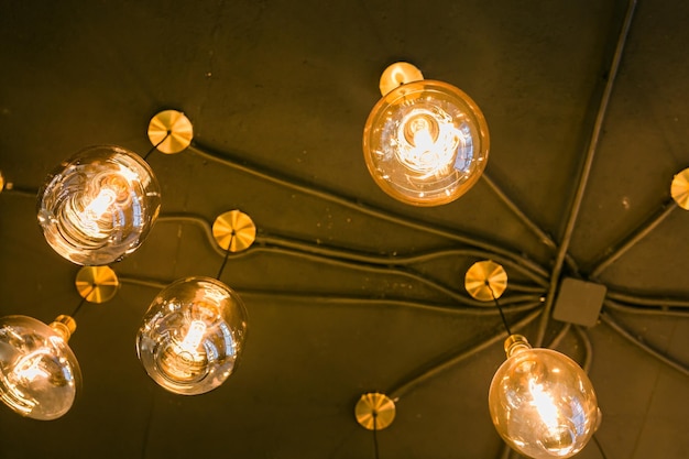 Beautiful retro lighting decor in coffee shop