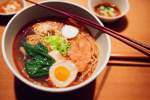 Beautiful rich broth with seaweed in japanese tonkotsu ramen bowl