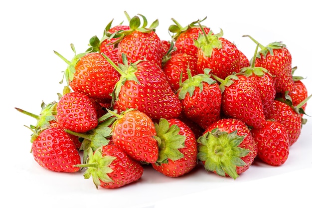 Beautiful and ripe red strawberries on a white background