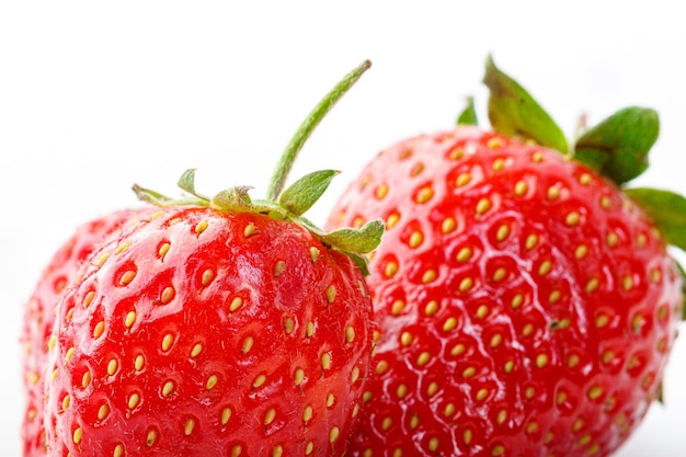 Beautiful and ripe red strawberries on a white background