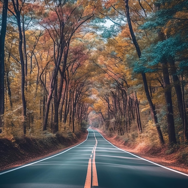 A beautiful road is surrounded by Colourful trees