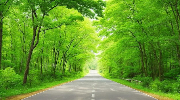 The beautiful road is surrounded by greenery