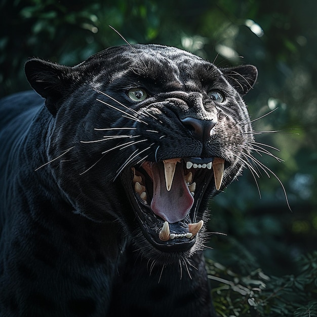 Beautiful roaring black panther terrible images Generative AI