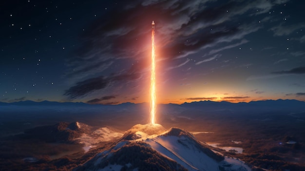 beautiful rocket crossing the entire sky with its in