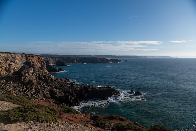 Beautiful rocky coastline and blue sea in Portugal