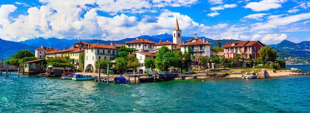 Beautiful romantic lake Lago Maggiore - view of island "Isola dei pescatori".  Italy