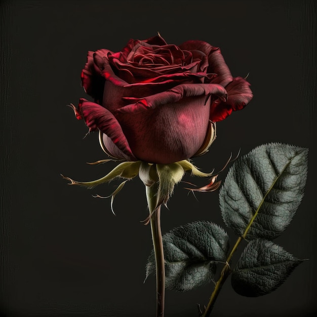 Beautiful rose on a black background dramatic and impactful colors generative ai