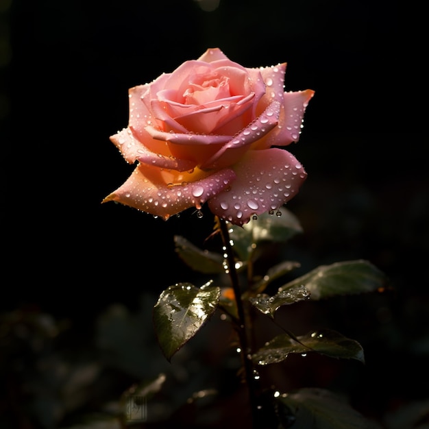 Beautiful rose flower in nature with a light ai generative