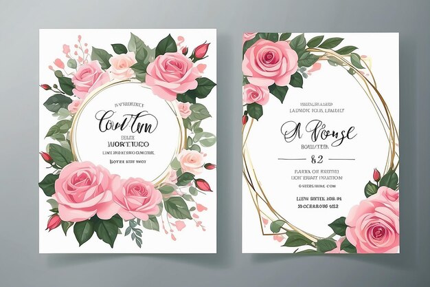 Photo beautiful rose flower wedding invitation card template