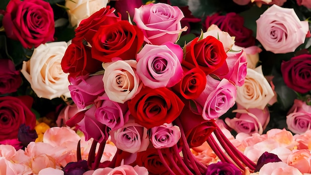 Beautiful roses background bouquet roses in various colors