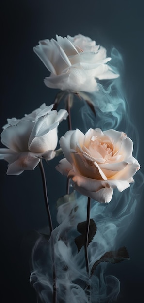 Beautiful roses digital art in fog and smoke effect Generative Ai