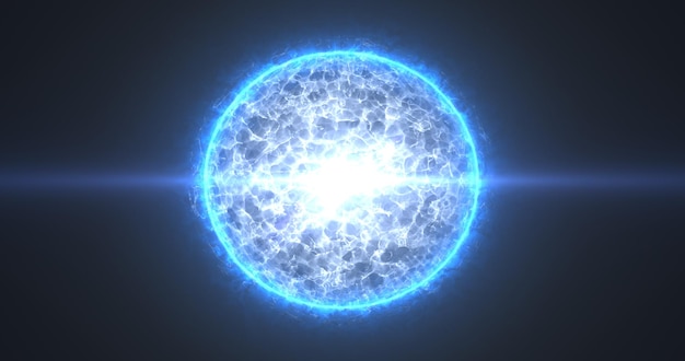 A beautiful round bright sphere of a luminous star burning with magical white energy and plasma