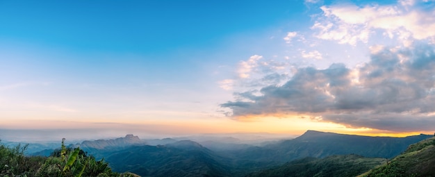 beautiful row of  mountains and hills in the evening