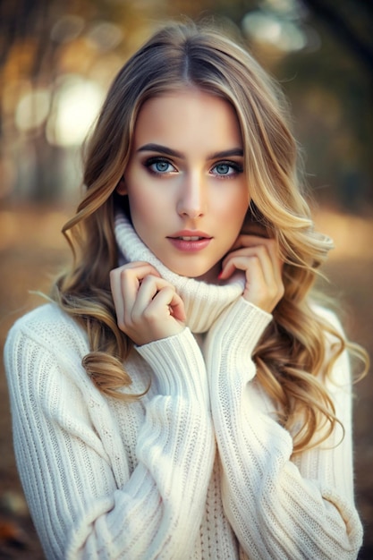 Beautiful Russian girl in white sweater