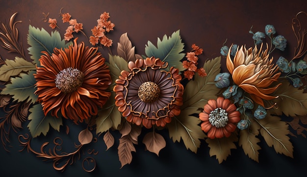 Beautiful rust color flower leaves floral design AI Generated