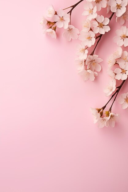 Beautiful sakura cherry flowers isolated on pink background delicate springtime design copy space