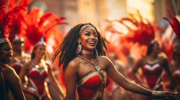 Beautiful samba dancers performing in a carnival