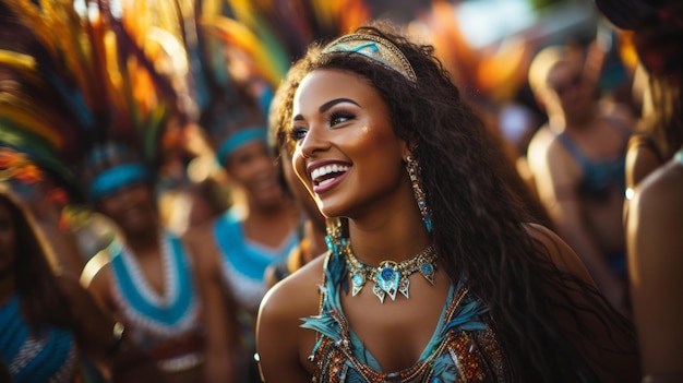 Beautiful samba dancers performing in a carnival