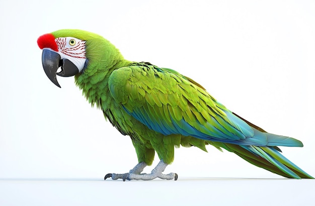 Photo beautiful scarlet green macaw parrot close up displaying in white background