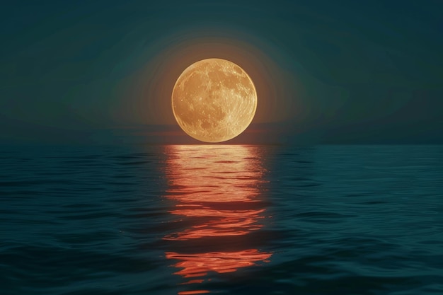 Photo a beautiful scene of super moon with its light reflection on the sea