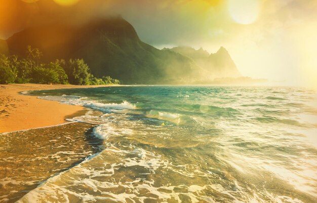 Beautiful scene in Tunnels Beach on the Island of Kauai, Hawaii, USA