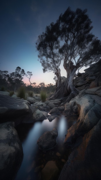 Beautiful scenery glowing sky in Australia landscape photograph generative AI