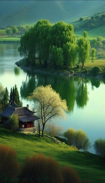 The beautiful scenery of the lake.