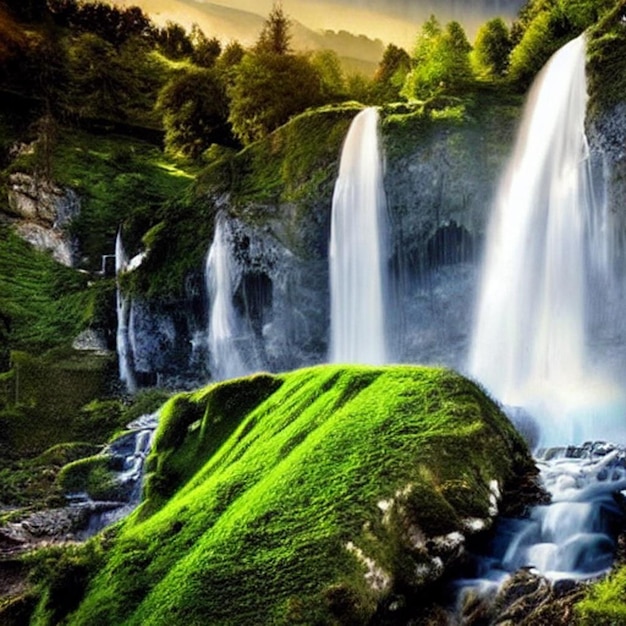 Beautiful scenery landscape with waterfalls