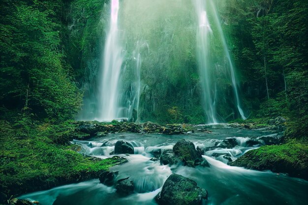 Beautiful scenery of the majestic waterfallDigital art