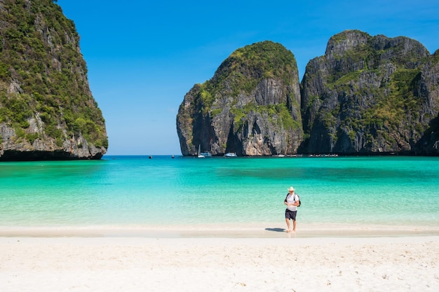 Beautiful scenery of Maya Bay beach on Phi Phi island Krabi Thailand landmark destination Southeast Asia Travel vacation and holiday concept