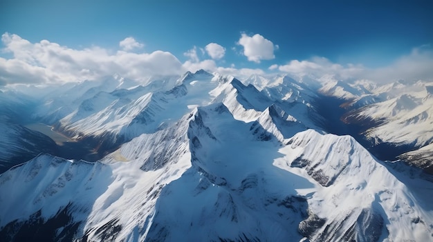 A beautiful scenery shot with snowcapped mountains and lovely blue skies Generative AI