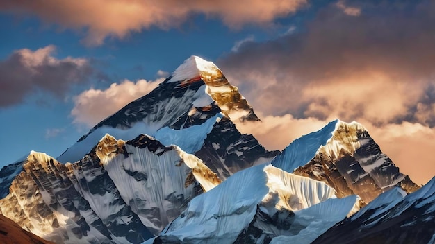 Beautiful scenery of the summit of mount everest covered with snow under the white clouds