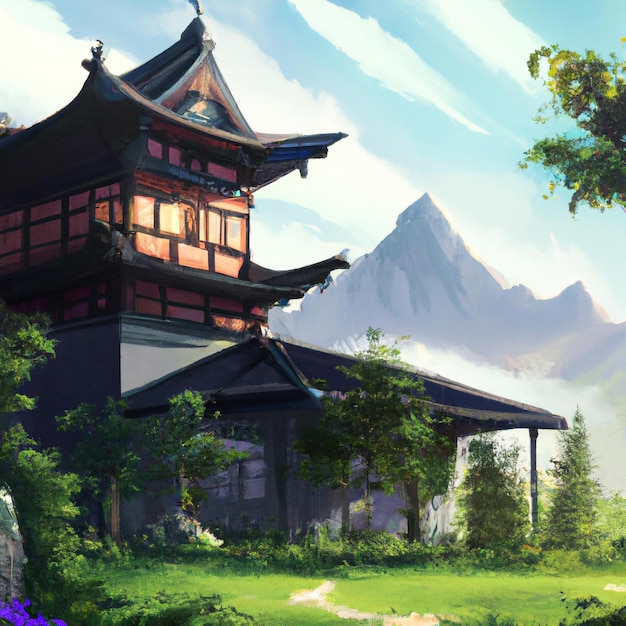 A beautiful scenery of a traditional Japanese home background