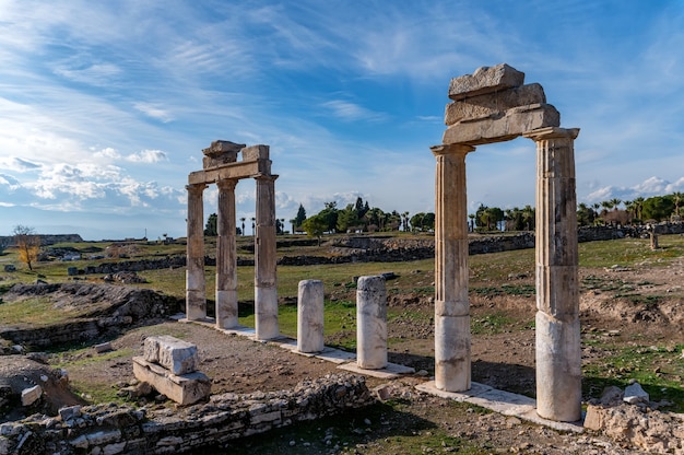 Beautiful scenic view of ruins of ancient city Hierapolis in Turkey