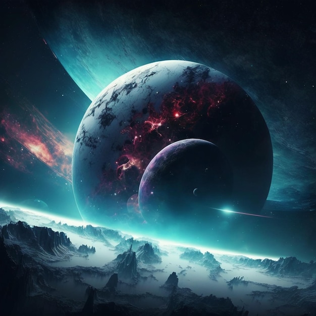 Beautiful Science fiction futuristic space with big planets